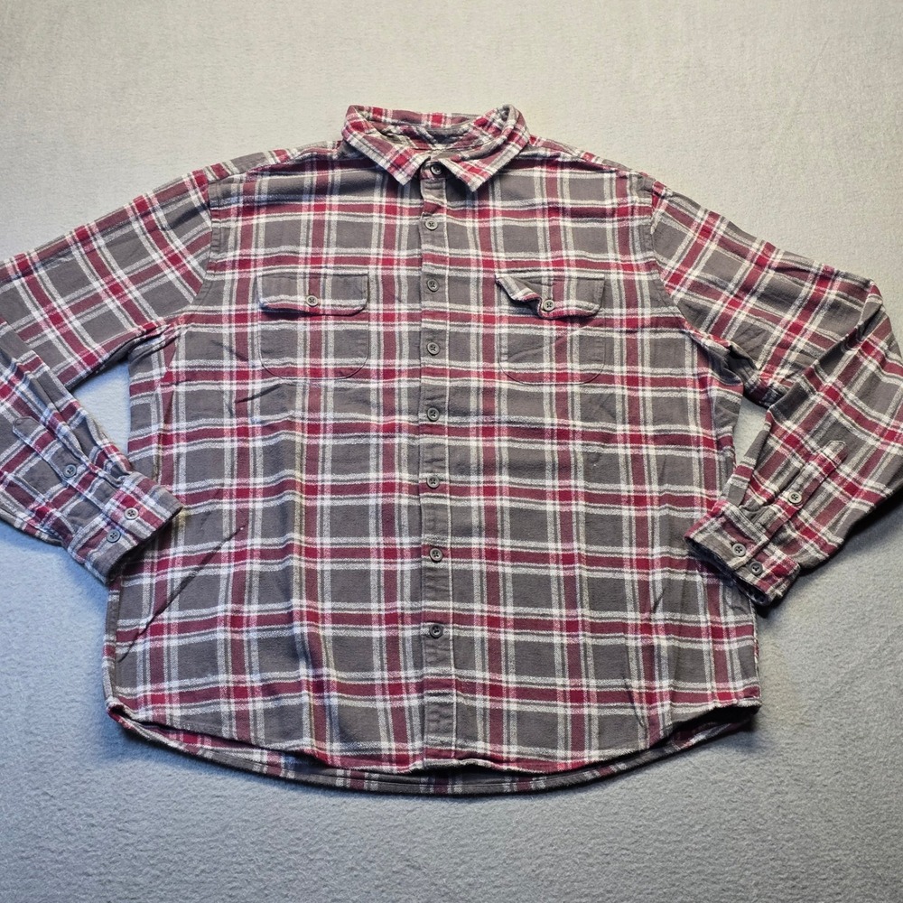 St. John's Bay Mens Flannel Shirt 3XL Plaid Burgundy Grey Cotton Button Down